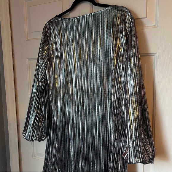 Marina Rinaldi Midi Metallic Silver Pleated Dress Size 8 Party New Years - Picture 10 of 12
